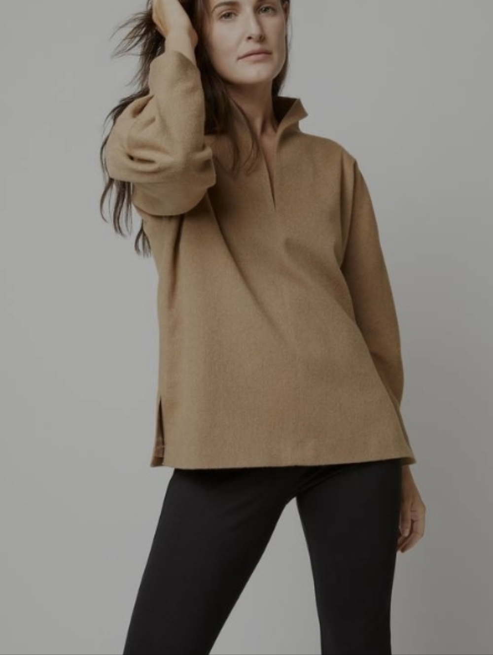 ANN MASHBURN NW TBEIGE BRUSHED TWILL VIOLA TOP LINED WOOL BLEND SZ L